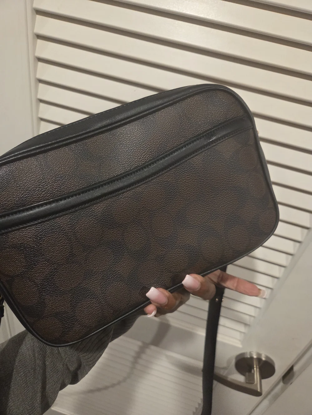 Coach Dark Brown Signature Canvas Crossbody with Gold Hardware